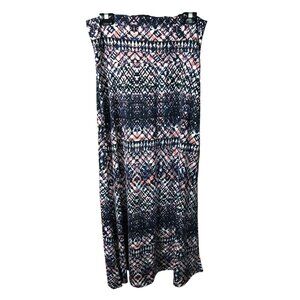 Lily Rose Black Pink Navy Blue Pattern‎ Womens Elasic Waist Maxi Skirt